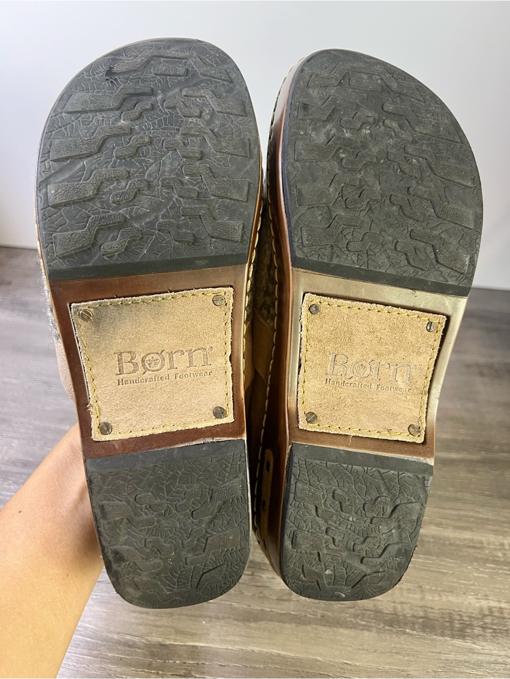 Born Beige Suede & Patterned Wool Clog Mules - Picture 8 of 9